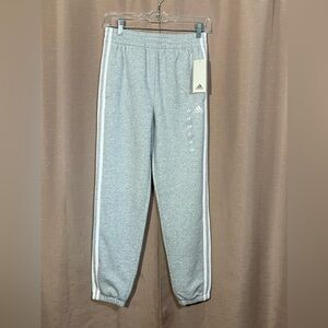 NWT Adidas Girls Large (14) Gray Sweatpants with White Stripes